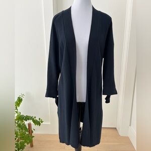 GNW Navy Blue Open Front Long Knit Cardigan Tie Detail Sleeve Lightweight Basic